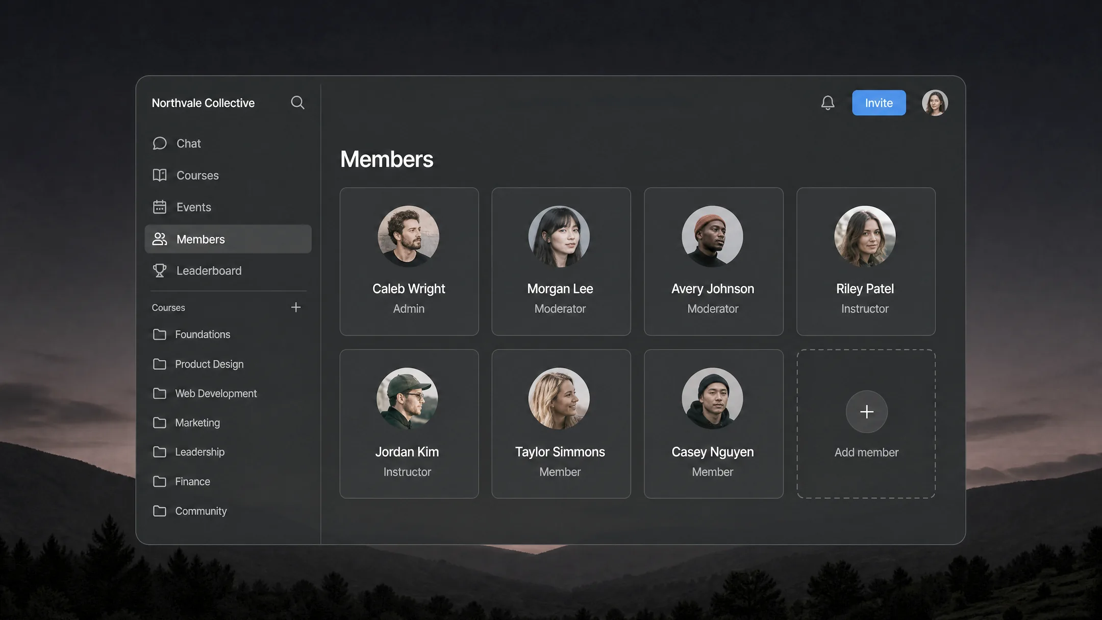 Members page with plus button to add a new member to the community